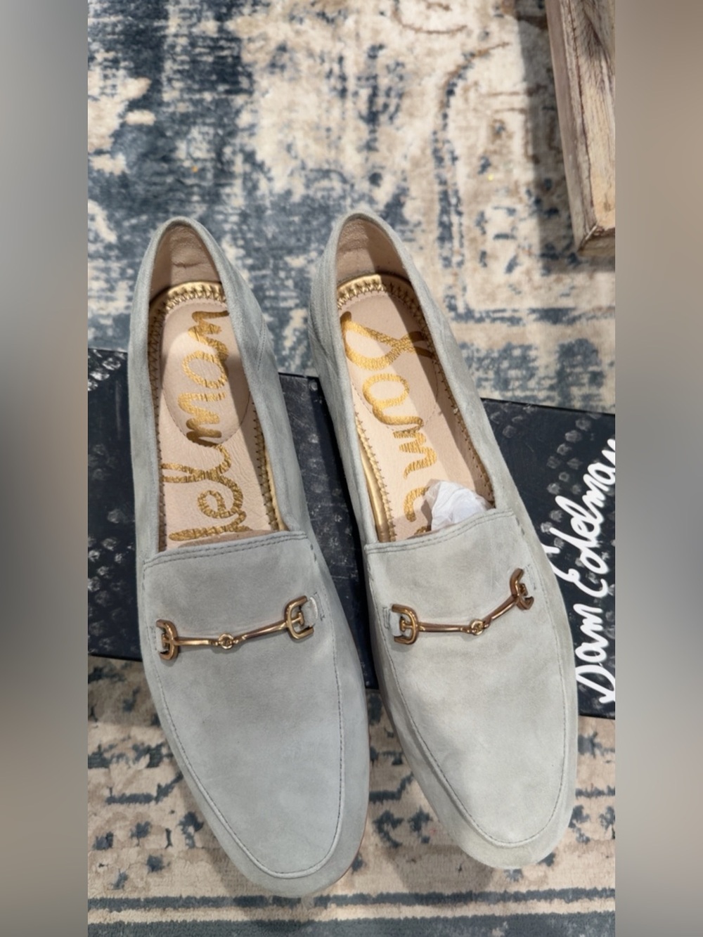 Sam Edelman Light Gray Suede Loafers with Gold Horsebit - Picture 6 of 6